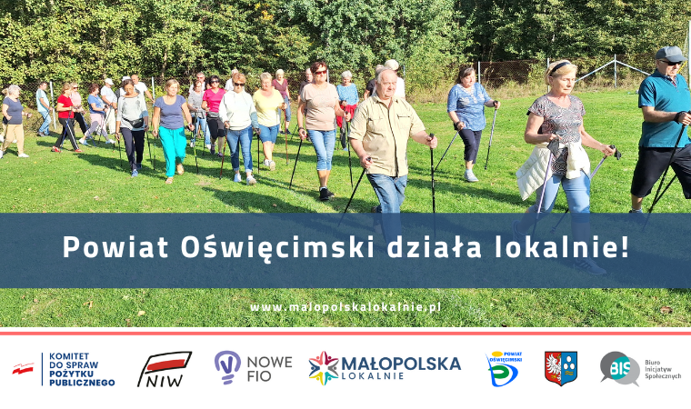 Grafika z napisem Powiat Oświęcimski działa lokalnie!