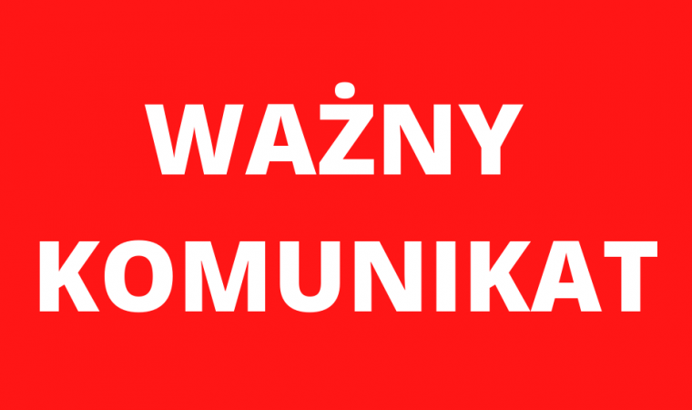 Grafika z białym tekstem Ważny komunikat na czerwonym tle
