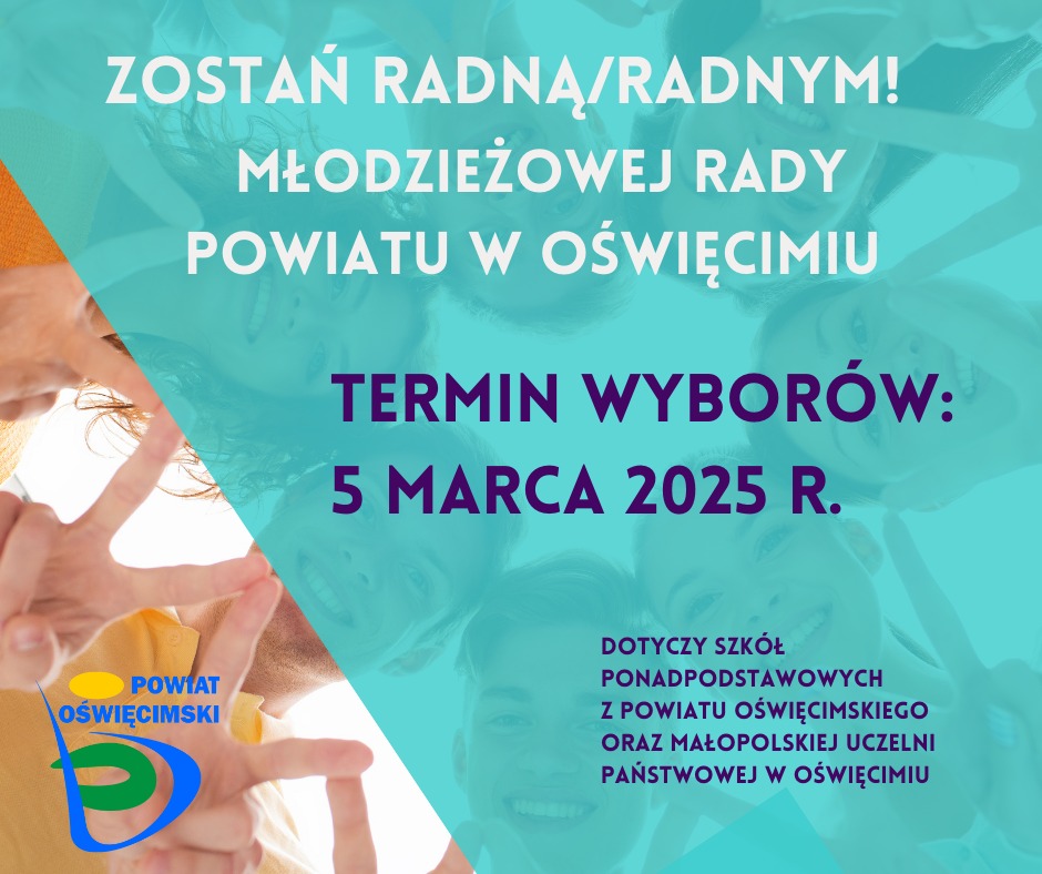 Grafika z informacją o terminie wyborów do Młodzieżowej Rady Powiatu