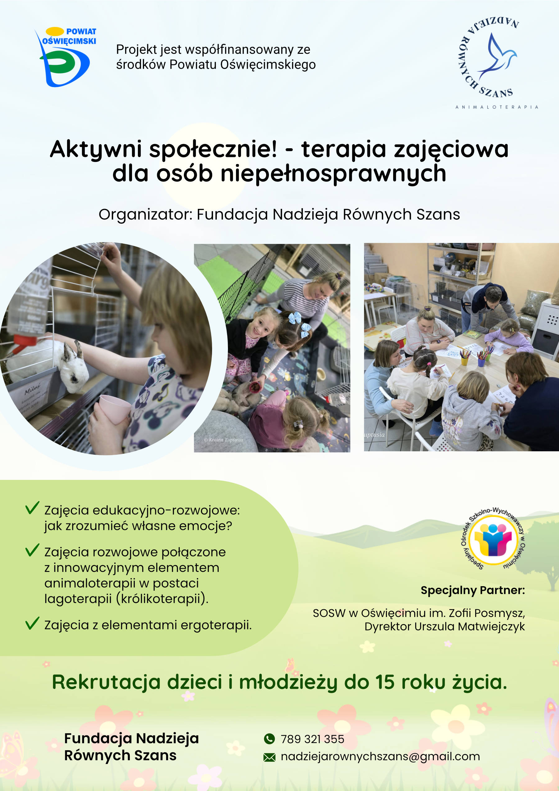 Plakat informujący o korzyściach płynących z uczestnictwa w zadaniu "Aktywnie społecznie!"