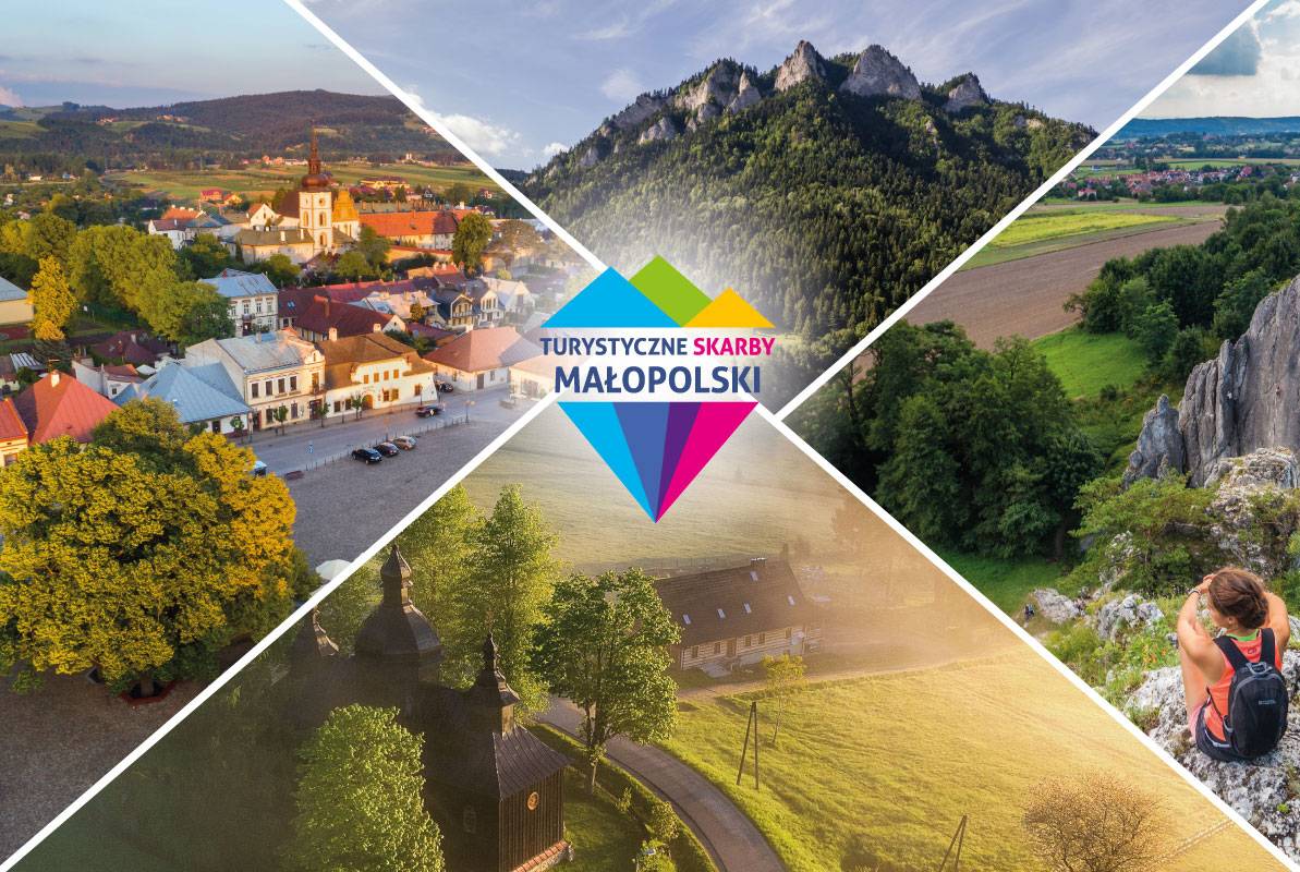 Grafika z napisem Turystyczne Skarby Małopolski