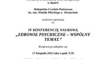 Obraz główny aktualności o tytule Konferencja naukowa o zdrowiu psychicznym (zapowiedź) 